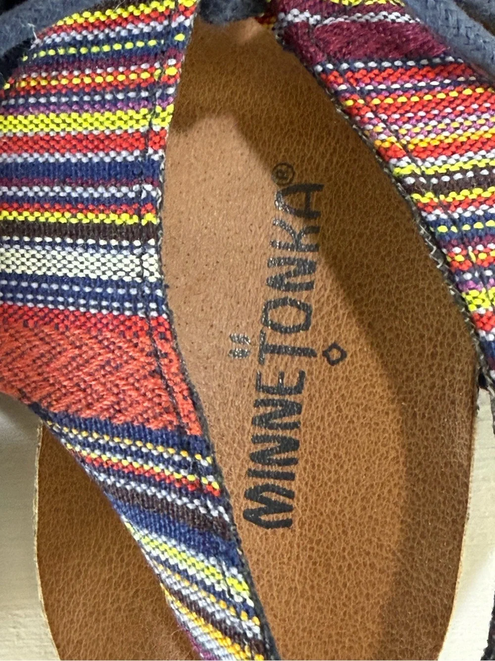 Minnetonka Lace-Up Boho Sandals Denim & Southwest Print Women’s Size 7